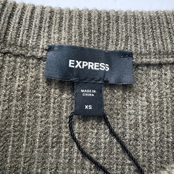 Express Olive Ribbed Knit Short Sleeve Sweater. Very Soft, Puff Sleeve. Stretchy - Picture 3 of 9